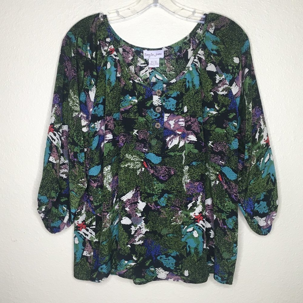 ANTHRO/BAYLA JANE 100% Silk Floral Pop over Blouse